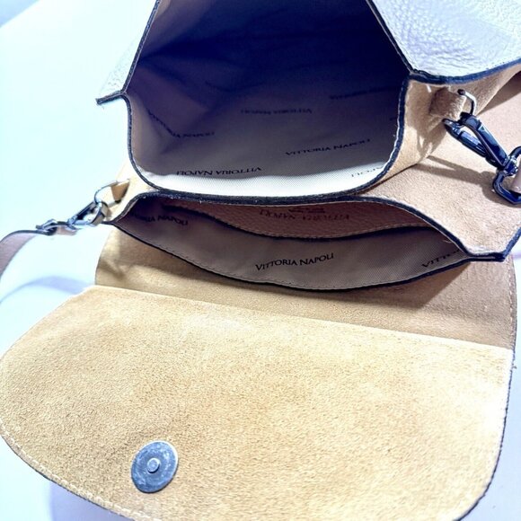 Vittoria Napoli Crossbody Bag Pebble Leather Blush Taupe Satchel Adjustable Gift - Picture 9 of 11